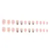 Uñas Manicura Redondas Color Rosa Nude Más Vendidas Transfronterizas, Incrustaciones de Polvo Dorado con Diamantes, Uñas Portátiles Hermosas y Llamativas, 24 Piezas de Parches de Uñas Terminados