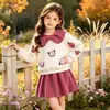 Conjunto de Ropa para Niña Moda Sudadera con Flores Falda de Pana para Niñas
