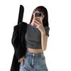 Camiseta Básica de Manga Corta Ajustada Sencilla de Nuevo Estilo Primavera-Verano 2026 para Mujer, Crop Top que Muestra la Cintura