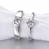 Anillo de Plata de Ley S925 con Circonita para Hombres y Mujeres, Moda Coreana Exquisito Anillo Abierto de Plata de Ley de Cuatro Garras, Anillo Abierto Simple para Parejas