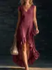 Vestido Romántico Nuevo sin Mangas con Cuello en V y Dobladillo Fruncido de Algodón y Lino para Mujer - Transfronterizo Europeo y Americano Amazon Primavera y Otoño 2026