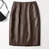 Falda de Cuero con Hebilla Vintage para Mujer, Otoño 2026 Nueva Falda de Cintura Alta Ajustada al Cuerpo que Resalta las Caderas, Falda Lápiz de Longitud Media Adelgazante