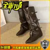 Botas Largas Diarias con Punta y Hebilla 2026 Moda Otoñal para Mujer Botas de Caballero Retro Botas para Pantalón Diseño con Sentido Botas de Cuero