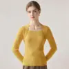 Suéter feminino de cashmere, novo estilo outono/inverno, cor sólida, decote quadrado, pulôver de tricô, caimento justo, adequado como camada interna ou base