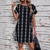 2026 Europeu e Americano Transfronteiriço Primavera e Verão Nova Roupa Feminina Moda Casual de Férias Estampa Manga Morcego Gola Redonda Vestido Solto