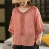 Camisa retro bordada étnica estilo japonés para mujer, camiseta fina de verano adelgazante de manga de cinco cuartos