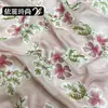 Nuevo en Stock Tela de Poliéster Ligero Rosa Claro con Diseño de Flores de Vid, Hojas Verdes y Estampado Floral para Ropa de Mujer y Niños, Materiales para Faldas y Tops