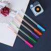 Material de escritório simples haste de puxar com inserção tampa de caneta esferográfica listrada caneta esferográfica à base de óleo plástico caneta esferográfica multicolorida