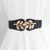 Nuevo Cinturón Elástico con Hebilla de Hoja Dorada Vestido de Mujer Combinable Decorativo Delgado Elástico Sello de Cintura Tres Tallas