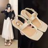 Nuevas Sandalias de Verano Versátiles para Mujer de Moda Cuadradas con Tira en T de Suela Plana del Sudeste Asiático