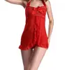 Lencería de Cuello para Mujeres Europeas y Americanas Comercio Exterior Malla Multicolor Sexy Camisón Transparente Talla Grande Pijama de Corte Bajo Rojo
