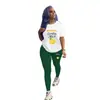 D9388 Amazon Más Vendido Moda Casual Europea y Americana para Mujer Patrón de Color Sólido Estampado Pantalones de Manga Corta Conjunto de Dos Piezas