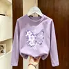 Camiseta de Manga Larga de Algodón Puro Estilo Coreano para Niñas, Primavera y Otoño, Camiseta Básica Casual con Estampado de Dibujos Animados para Bebé, Cuello Redondo