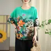 Camiseta Estampada de Manga Corta para Mujer Talla Grande, Mezcla de Algodón y Lino, Estilo Vintage, Corte Holgado, Nuevo Top Pullover Verano 2026