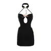 Lencería coqueta y sexy, cheongsam sexy modificado de talla grande estilo chino con abertura, puro y deseable, de cuello halter de alta gama, sin espalda, bordado