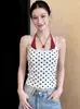 Top Regata de Bolinhas Branco Falso Duas Peças com Gola Halter para Mulheres, Top Curto Picante Sem Mangas Costas Abertas de Verão