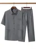 Conjunto de Ropa de Verano para Papá: Camisa de Manga Corta con Cuello y Pantalones Cropped para Hombres de Mediana Edad y Mayores, Conjunto de Dos Piezas de Verano para Abuelo