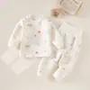 Conjunto de ropa interior sin costuras para bebé para otoño e invierno, tops y pantalones térmicos para bebé, pijamas de algodón puro de cintura alta protectores de barriga para niños y niñas, ropa para el hogar