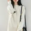 Nuevo suéter de punto de algodón 100% puro con cuello semi-alto para otoño e invierno para mujer, camiseta base engrosada, top versátil de estilo minimalista
