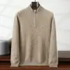 Suéter de Cashmere com Gola Alta e Zíper para Homens, Suéter Base de Lã Grossa de Inverno em Cashmere para Jovens e Meia-Idade