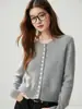 Suéter de Cashmere com Gola Redonda e Botões Outono/Inverno 2026 para Mulheres Solto Emagrecedor Cardigan de Tricô Versátil Peça de Roupa Externa Suéter