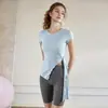 Roupa de Yoga para Mulheres, Novo Estilo de Verão, Camiseta Casual Solta com Mangas Longas que Cobre o Quadril com Design Irregular, Top para Roupas de Fitness
