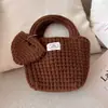 Bolsa de Punto Versión Coreana Ins Color Sólido Bolso de Punto para Mujer Bolso de Mano de Lana Lindo Bolso de Mano Versátil para Caminar Otoño e Invierno
