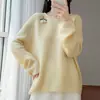 2026 Novo Design de Bolinhas 100% Lã Feminino Outono Inverno Estilo Coreano Tricô Suéter Outerwear Roupa Feminina Suéter