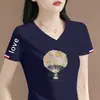 Camiseta de Manga Corta de Marca con Etiqueta Cortada, Excedente de Comercio Exterior Transfronterizo, Top Versátil de Media Manga de Corte Holgado, Top Moderno Estampado