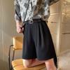 Shorts de Terno Cáqui para Mulheres, Verão Fino Cintura Alta Emagrecimento Solto Reto Casual Comprimento Médio Pernas Largas