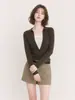 Suéter de Tricô Falso Duas Peças com Gola Lapela Estilo Old Money Vintage Outono 2026 Novo Feminino Slim Fit Versátil Elegante