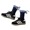 Calcetines Juveniles con Estilo Coreano y Cuadros Azules Anchos, Calcetines Versátiles de Encaje a Media Pantorrilla con Diseño Único de Atar y Calcetines Flojos