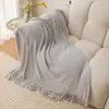 Manta de punto con borlas de color sólido Morandi, Manta decorativa suave para sofá estilo perezoso, Manta suave para siesta en el dormitorio y aire acondicionado