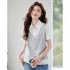 Camisa de Manga Curta com Gola Reversível Color Block Costurada para o Trabalho Feminina Verão 2025 Novo Estilo Slimming Falso Top Duas Peças