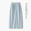 Calça casual de cintura elástica personalizada outono nova chegada feminina estilo simples solto cintura alta drapeado longo perna larga flor