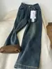 Jeans Feminino Retrô Lavado Antigo Cinza Cimento Forrado com Lã Tamanho Grande Outono e Inverno Jeans Reto Solto Calça de Cintura Alta Perna Larga Emagrecimento