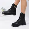 Botas Martin con cordones transfronterizas para mujer, con cremallera lateral, hebilla metálica, diseño de suela gruesa y caña corta. Estas botas estilo retro de motocicleta son perfectas para otoño e invierno. Disponible al por mayor