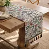Caminho de Mesa Transfronteiriço Estilo Chinês Novo com Flores e Pássaros e Franjas, Caminho de Mesa para Mesa de Jantar, Mesa de Centro de Sala de Estar, Pano Decorativo para Rack de TV, Caminho de Mesa para Casa