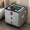 Mesita de noche inteligente para dormitorios pequeños, diseño minimalista de lujo ligero italiano, con carga inalámbrica y armario de almacenamiento inteligente multifuncional