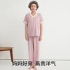 Pijama de Algodón para Madre de Mediana Edad Polvo Primavera y Verano 2025 Nuevo para Mujer Cuello en V Botones Manga Corta Pantalones Ropa de Casa para Abuela