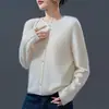 Cárdigan Cepillado de Lana Merino y Cachemira para Mujer, Suéter de Punto de Cuello Redondo y Manga Larga, Nuevo Top Básico Versátil de Otoño
