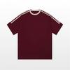 Camiseta de manga corta raglán de color liso con tres rayas en el brazo, 220g, tendencia nacional, retro americano, algodón, color vino tinto, para hombre