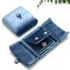 Caixa de Anel Dupla Aberta Veludo Azul Nevoeiro Caixa de Brincos Caixa de Colar Caixa de Pulseira Caixa de Pulseira com Cordão Joias Bolsa de Joias