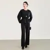 2616311-Estilo Dinero Antiguo Nanyou Temperamento Casual para el Trabajo Top con Cintura Fruncida Plisado + Traje de Pantalones Largos Fluidos Mujer Otoño