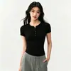 Nueva Camiseta de Manga Corta con Cuello Henley para Mujer, Verano Adelgazante Elástica Casual Versátil Súper Atractiva Capa Base Yoga