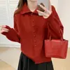 Cardigan de punto de alta gama estilo coreano con cuello alto, nuevo para otoño e invierno, estilo vintage, de un solo botón, suéter holgado estilo perezoso para mujer