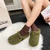 Pantuflas de Cerdo con Dedos Separados Estilo Coreano, Peludas, para Mujer, Novedad Otoño/Invierno 2026, Hebilla Metálica Retro, Pantuflas de Algodón Cálidas para Exteriores