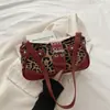 Fivela de Cinto Retrô Estampa de Leopardo Elegante de Um Ombro Moda Outono Inverno 2025 Rebite Grande Capacidade Casual Bolsa de Axila