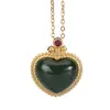 Jade Hetian Natural Plata de Ley S925 Zafiro temperamento personalidad forma de corazón Cadena de colgante para Dama temperamento clásico marea nacional