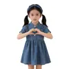 Vestido de Verão 2026 Mdd Cross-Border para Meninas, Gola Alta, Manga Curta, Jeans Lavado Macio, Vestido Princesa Infantil para Crianças Pequenas